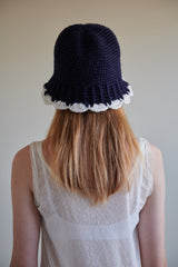 플라워벨햇 (네이비 앤드 화이트) / Flower bell hat (navy and white) (6656025985142)