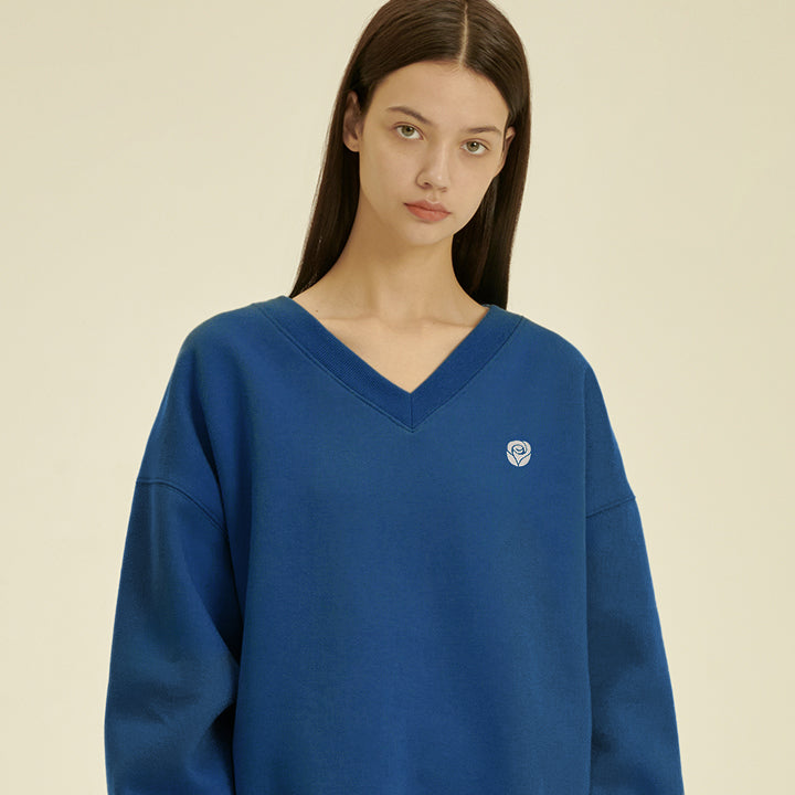 Rose V Neck Sweatshirt [DEEP BLUE] (4628793884790)