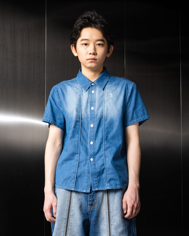 ウォッシュド デニム ハーフシャツ / Washed Denim Half Shirt (Blue)