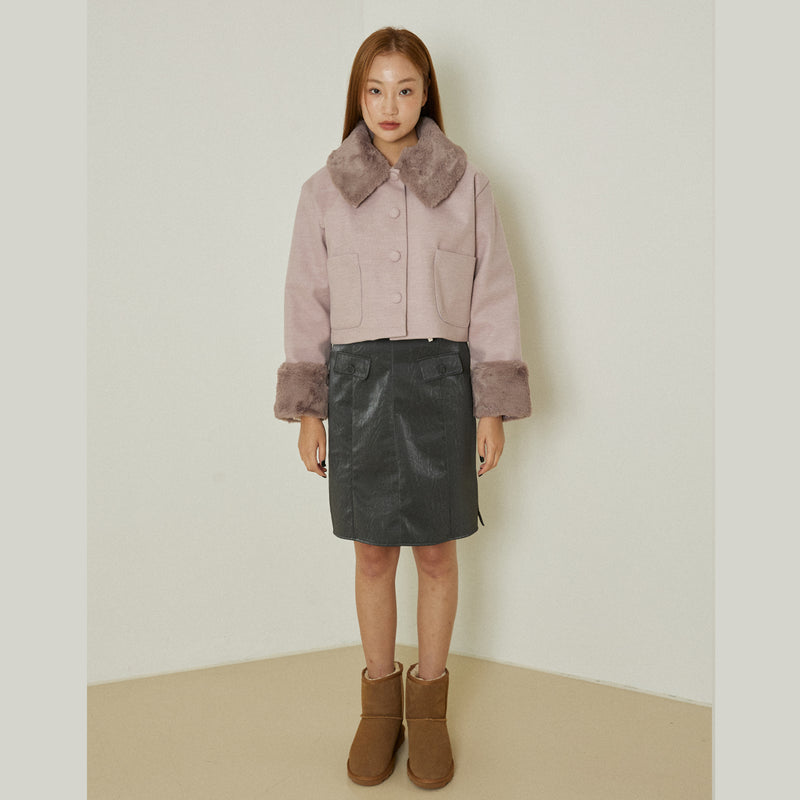 ポッシュショートコート / Posh short coat (pink gray)