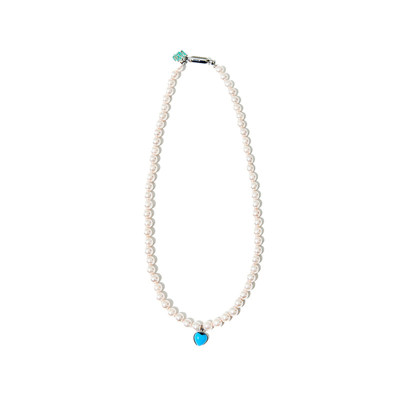 [NIROSERENDIPITY] HEART TURQUOISE PEARL NECKLACE (6658085453942)