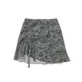 Flower Shirring Mini Skirt [GREY] (6618895646838)