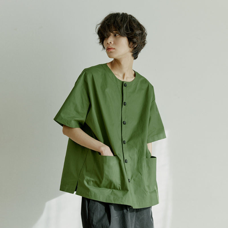 ラウンドハーフシャツジャケット / unisex round half shirts jacket olive green