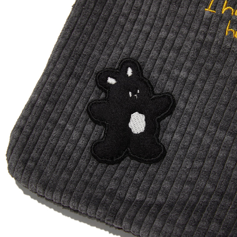 WITTY BUNNY CORDUROY POUCH [CHARCOAL]
