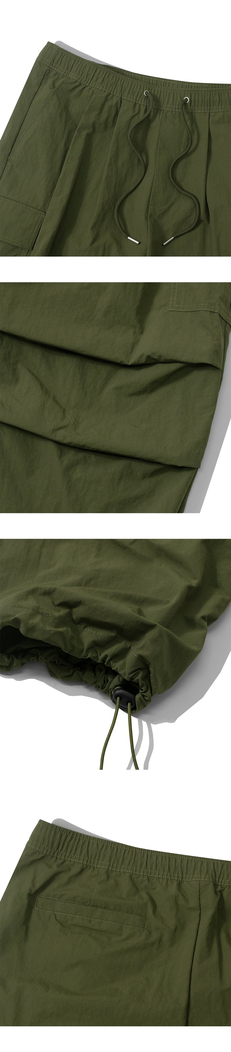 Nylon Parasuit Cargo Pants-Khaki