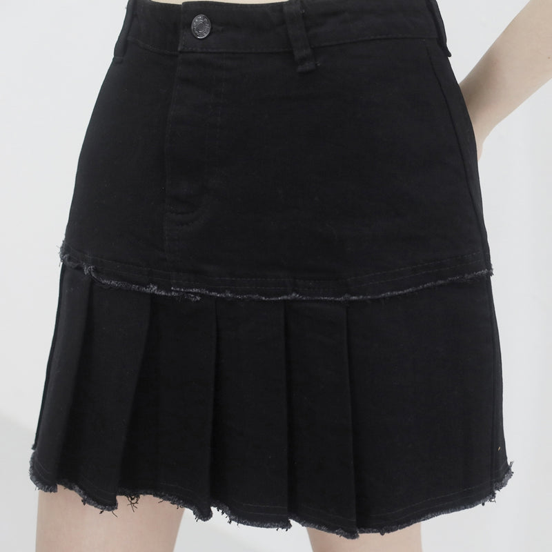 バーソンプリーツデニムスカート/Burson Pleated Denim Skirt