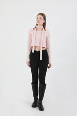 Square Neck Fur Knit T-shirt Muffler Set Pink