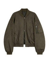 87-STAN027 [Vegan Suede] Curved Layer Bomber Suede Jacket Khaki