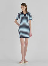 オープンカラーストライプスリムフィットニットドレス / (OP-6076) Open Collar Striped Slim Fit Knit Dress