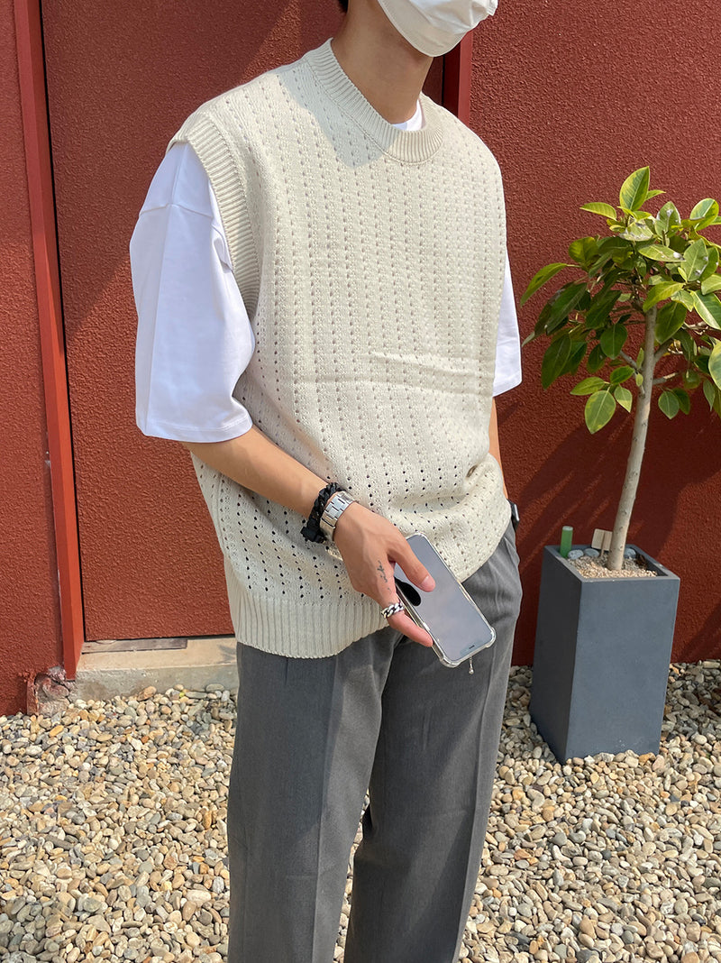 ASCLO Punching Knit Vest (2color) (6576041590902)