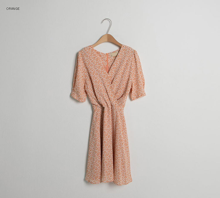 フラワープリントラップミニドレス/(OP-5943) Flower Print Wrap Mini Dress