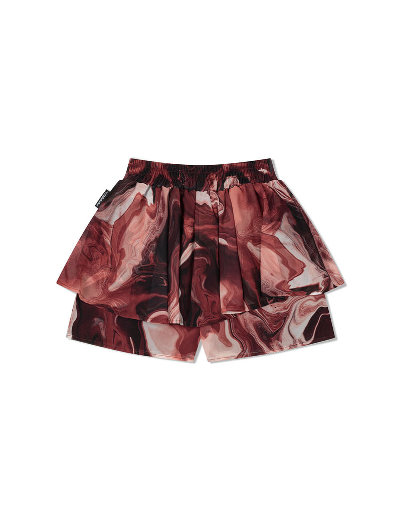 PRINTED FLARED PANTS SKIRT(RED)