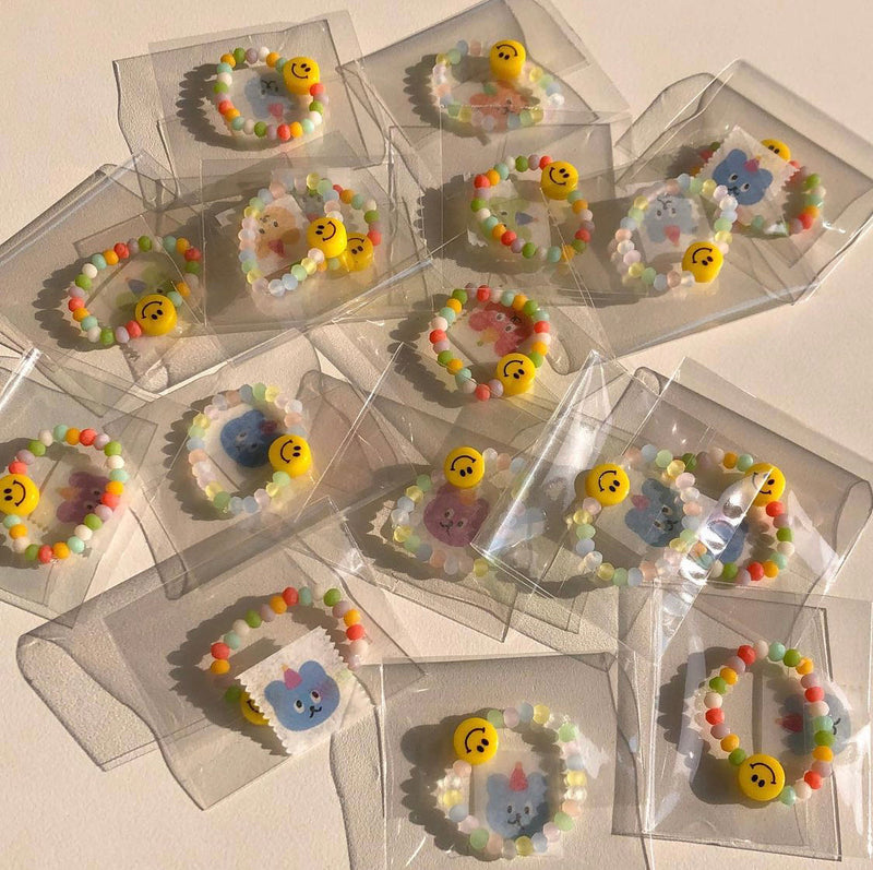 ハンドメイドスマイルビーズリングセット(2リング)/Handmade Smile Beads Rings Set (2 rings)