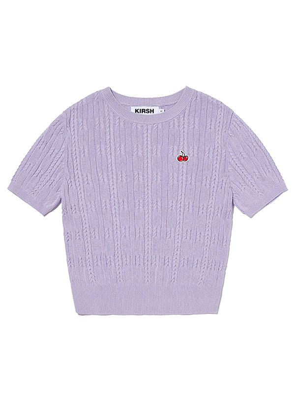 SMALL CHERRY CABLE CROP SHORT SLEEVE KNIT [LAVENDER]