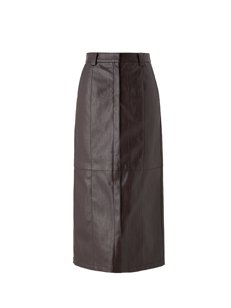 フェイクレザースティッチロングスカート/Fake leather stitch long skirt - Wine