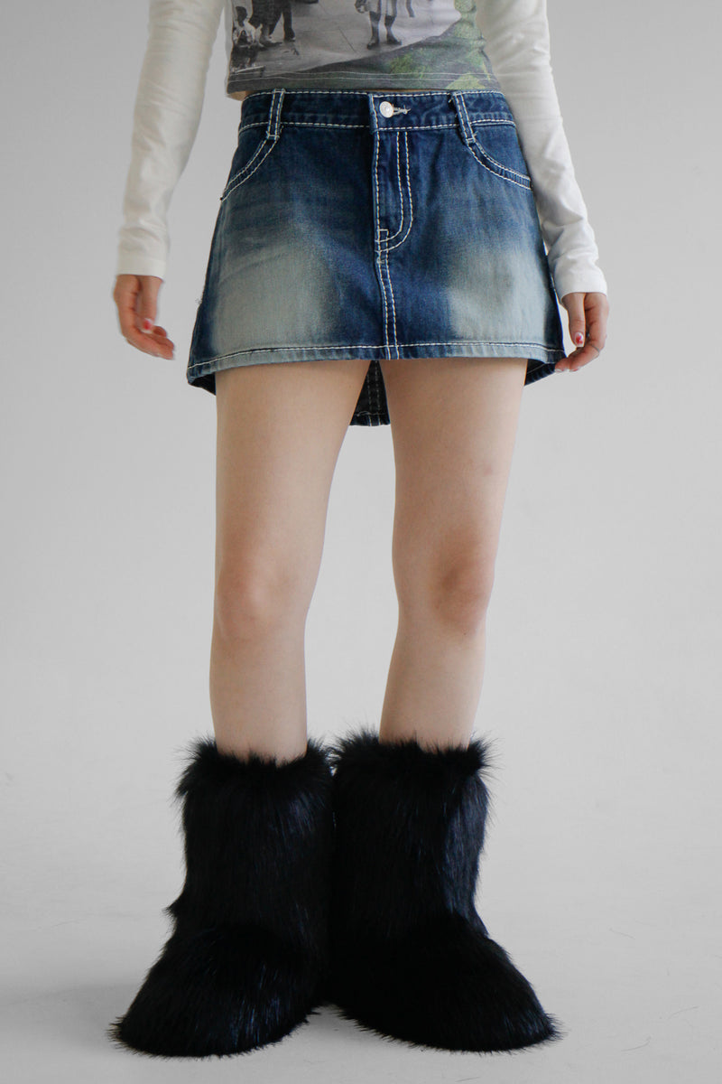 トゥルーローラーライズジーンズスカート / true roller-rise jean skirt