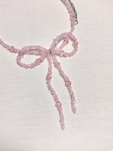 ボールドリボンビーズネックレス/Bold Ribbon Beaded Necklace Blue/Pink