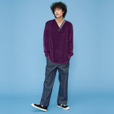 Velour V-neck Shirt [Purple] (6592057966710)