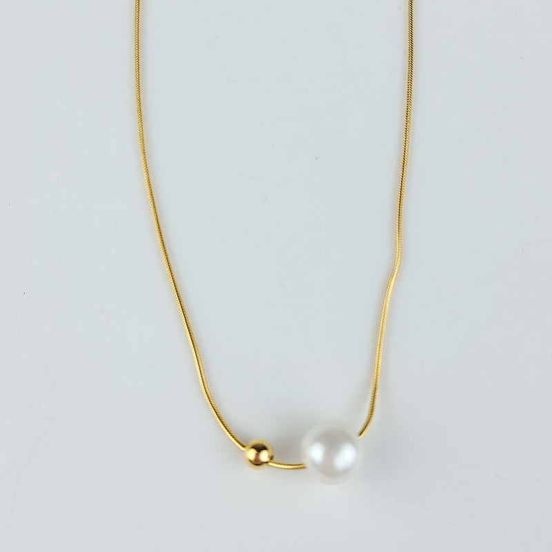 Simple pearl & ball necklace (6655934398582)