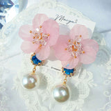 サクラスワロフスキーフラワーパールイヤリング / Sakura Swarovski Flower Pearl Earring