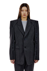 LEATHER LINE TAILORED JACKET (CHARCOAL) (6654719623286)