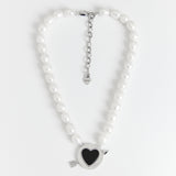 キューピッドハートパールネックレス/Cupid Heart Pearl Necklace_Silver