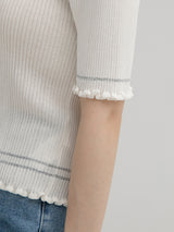 (T-6415) Metal line frill slim knitwear (6698290806902)