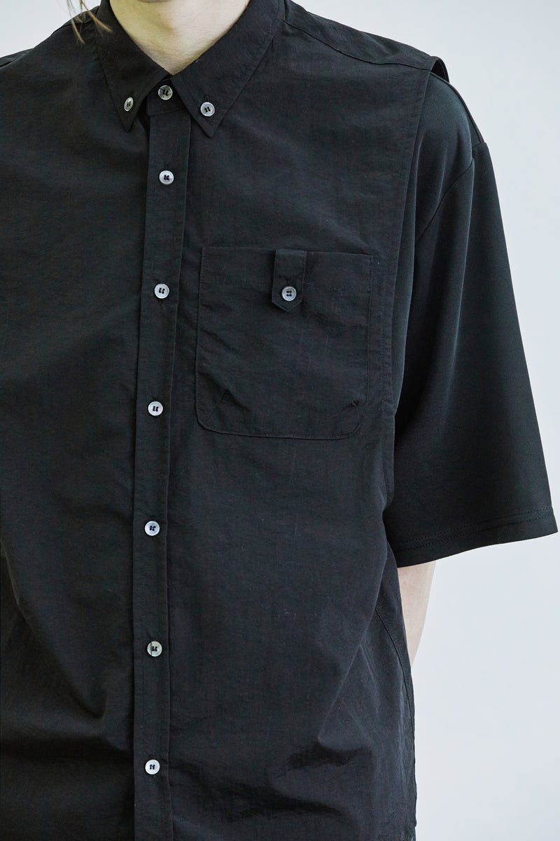 スリーブレスナイロンシャツ＆Tシャツセット/sleeveless nylon shirt & modal tshirt set black