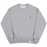 [UNISEX] Flower bear embroidery smile white clip sweatshirt (6658486435958)
