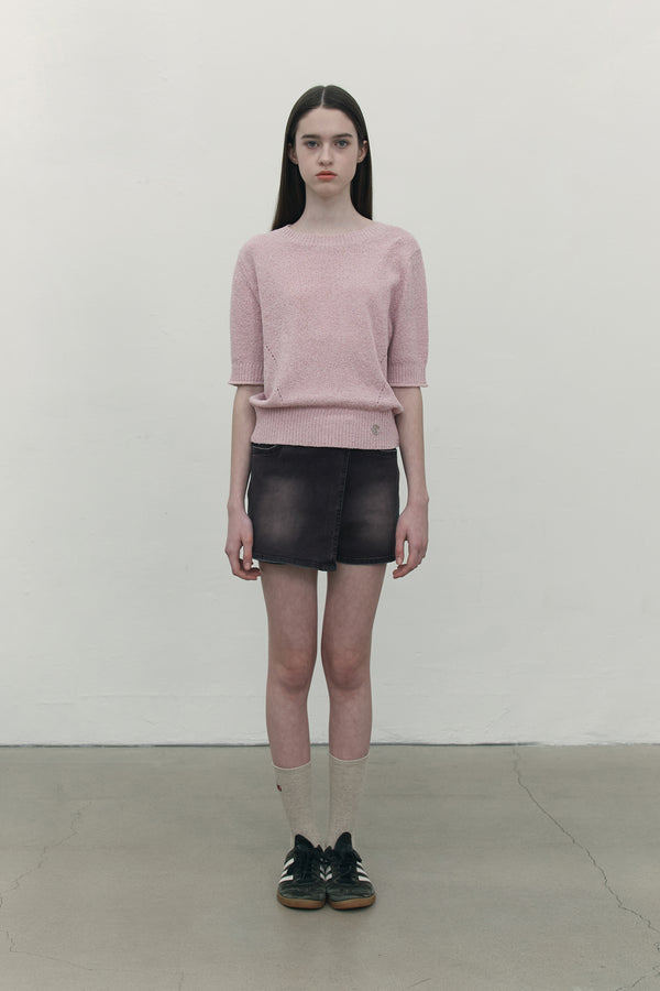 COLLECTION HALF SLEEVE CROP KNIT [PINK]