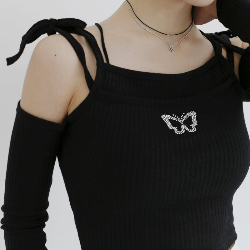 Butterfly embroidered crop top (6555221360758)