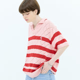ストライプスカシハーフスリーブニット / Stripe skashi half sleeve knit
