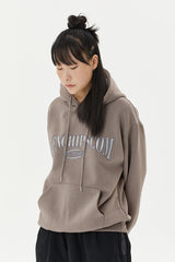 アークロング刺繡フーディー/Arch-logo embroidered hoodie [rose brown]