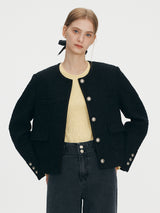 トリミングウールツイードジャケット/Trimming wool tweed jacket - Black