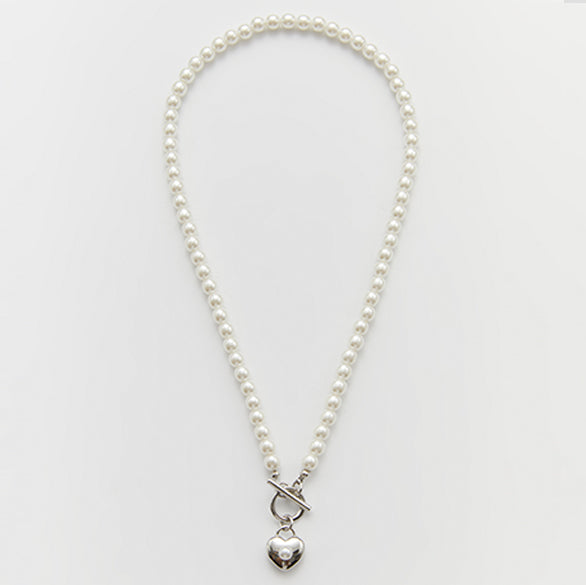 べべハートトグルパールネックレス/bebe heart toggle pearl necklace