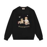 ペットミーモアキティフレンドプリントスウェットシャツ/Pet me more kitten friend print sweatshirt Black [Unisex]