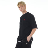 3Dモノグラムレッド刺繍Tシャツ/3D Monogram Red Embroidery T-Shirts Black