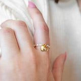 Double heart charm pearl ring (6655032623222)