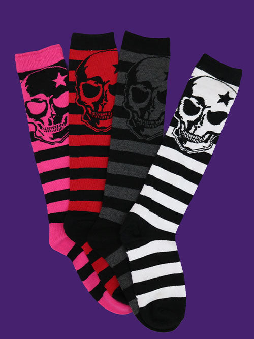 スッカリーパンクストライプニーソックス / skully punk striped knee-socks (4 color)