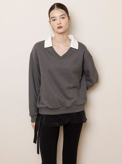 シャツカラードスウェットシャツ / Shirts collared sweatshirts (Charcoal)