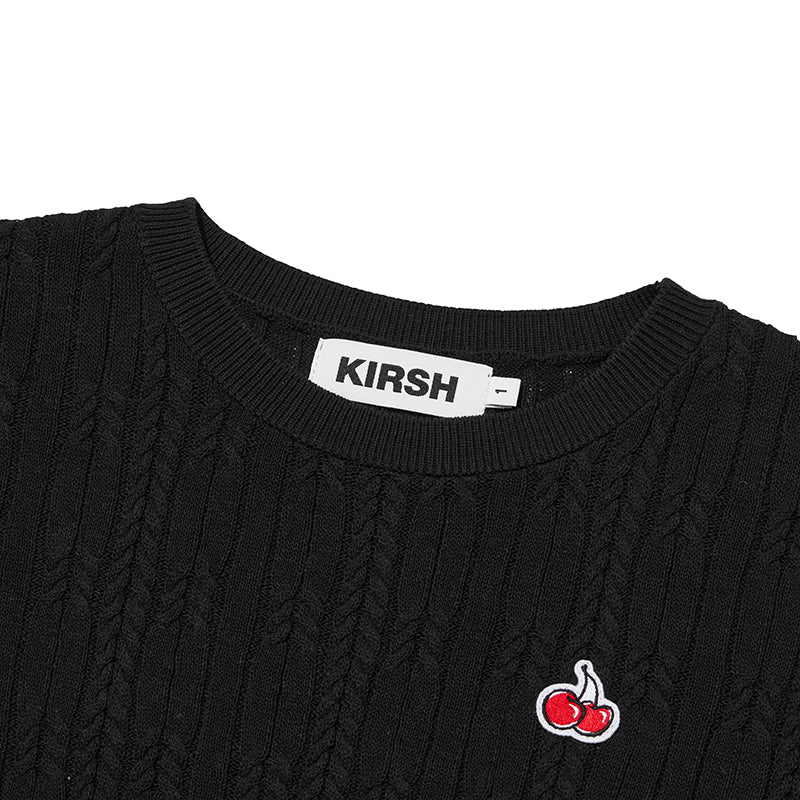 SMALL CHERRY CABLE CROP SHORT SLEEVE KNIT [BLACK]