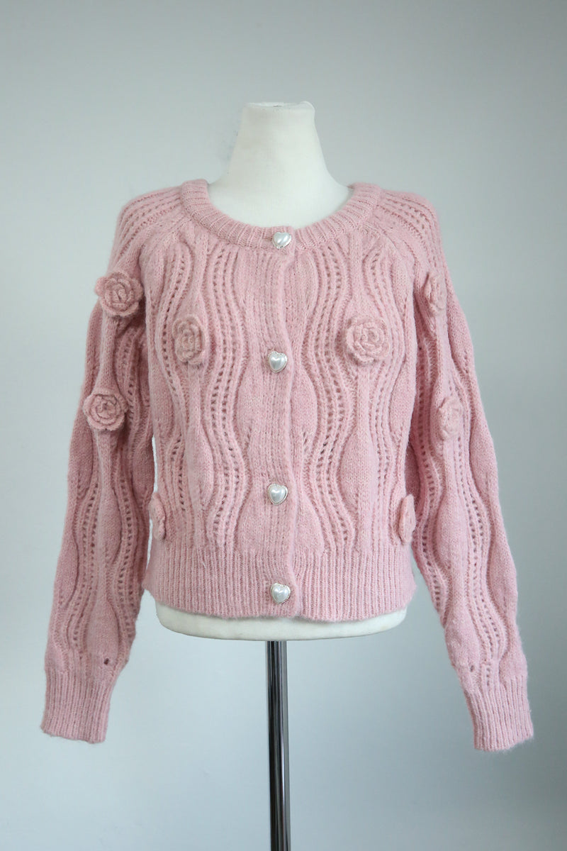ROSE EMBROIDERY VINTAGE CARDIGAN((IVORY, PINK, SKYBLUE 3COLORS!) (6633656811638)