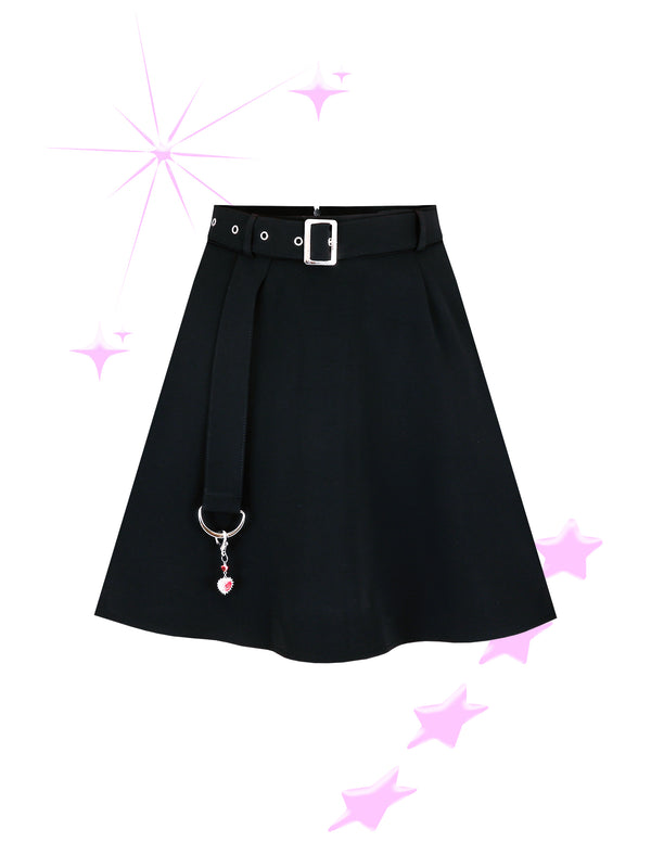 フレアスカートウィズアチャーム / Flare Skirt with a Charm (Black)