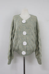ROMANTIC FLOWER BUTTON LOOSE CARDIGAN(BEIGE, YELLOW, BLUE, GREEN 4COLORS!) (6613127626870)