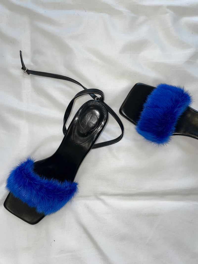 Mink point fur strap square heel (3 colors)