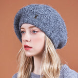スタッズロゴウールニットベレー帽/Stud Logo Wool Knit Beret Darkgray