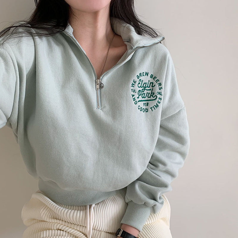 モーメント刺繍ハーフジップアップスウェット / [4color] Moment embroidery half zip-up sweatshirt