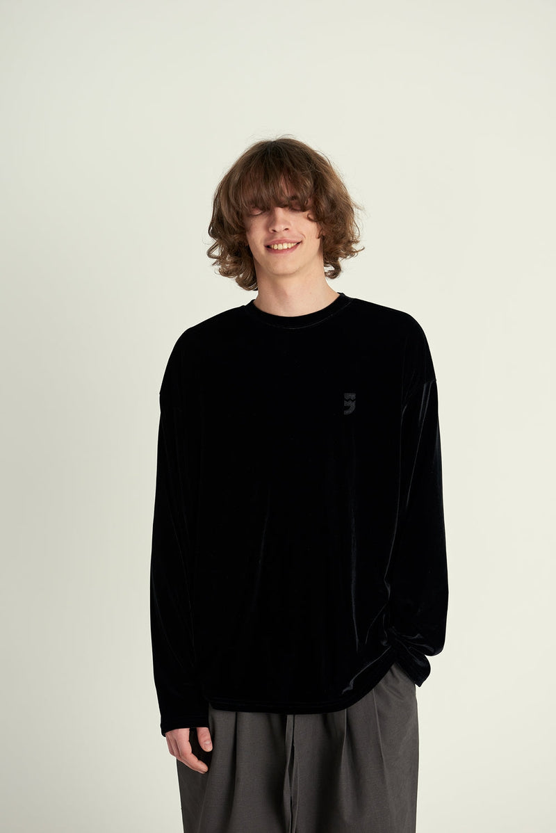 DROP-SHOULDER VELVET TEE (Black) / ドロップショルダーベルベットTシャツ