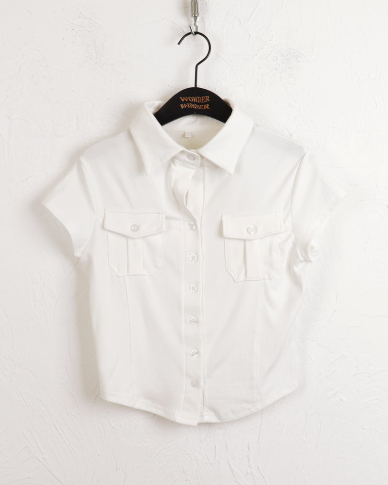 ショーツスリムフィットカラーコットンポケット半袖シャツ/Shorts Slim Fit Collar Cotton Pocket Short Sleeve Shirt