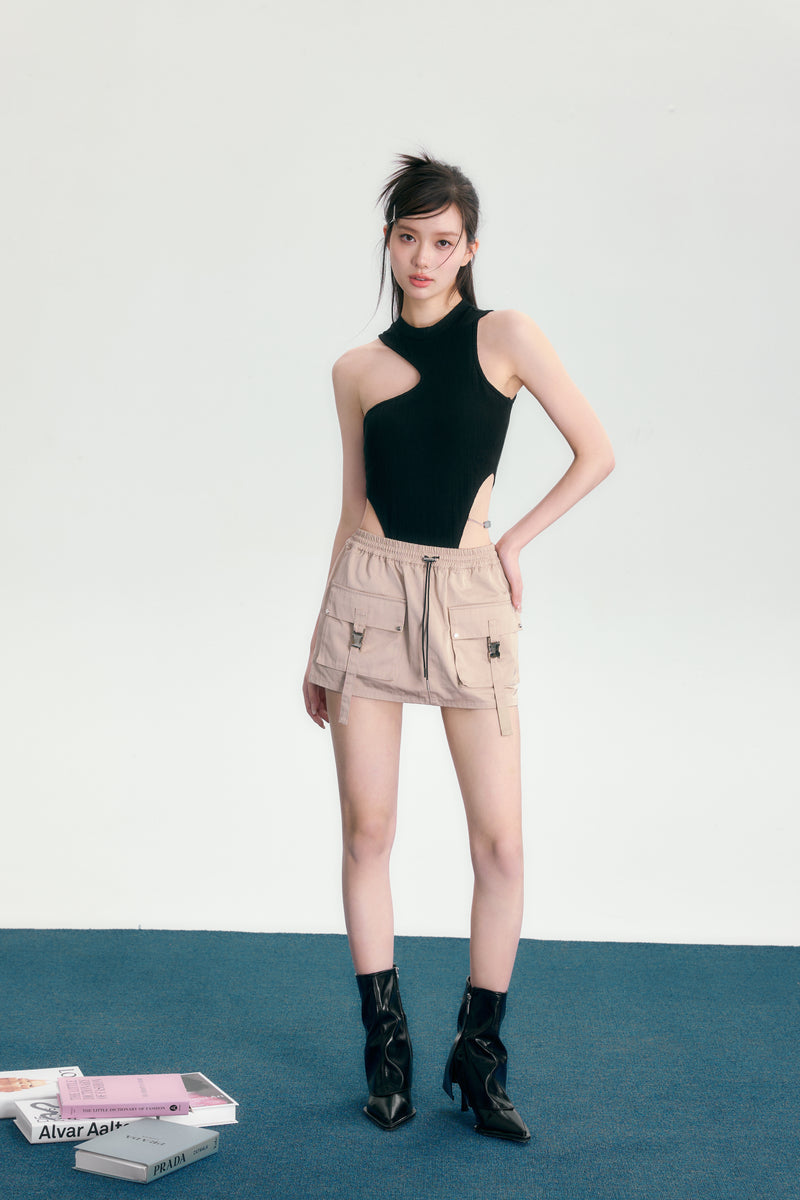 nylon cargo mini skirt (beige)